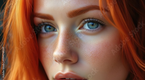 Close-up of a young woman with vibrant red hair