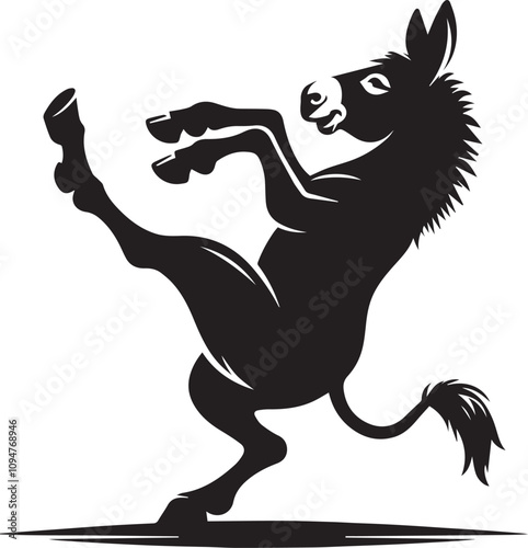 A playful donkey kicking its back legs in the air vector silhouette