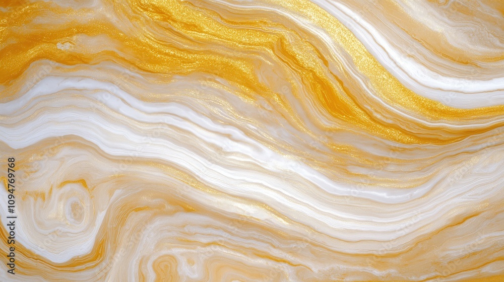 A vibrant, swirling pattern of gold and white resembling marble or agate, offering a luxurious and elegant aesthetic. A vibrant, swirling pattern of gold and white resembling marble or agate, offering a luxurious and elegant aesthetic.