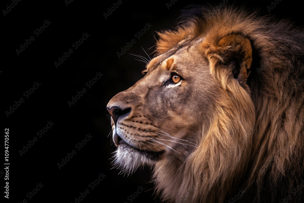 Fototapeta premium close up of a lion with dark background