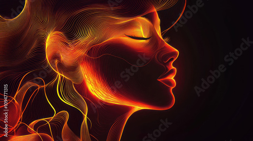 background, computer screen wallpapers: Fiery Passion: A woman's face is enveloped in a mesmerizing swirl of fiery orange and yellow, radiating a sense of intense energy and passion.