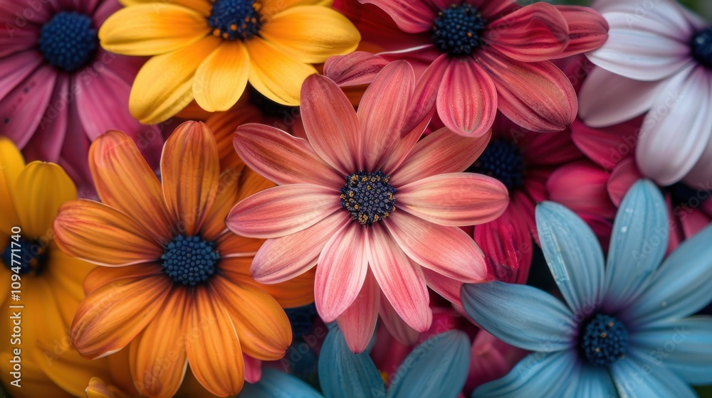 Fototapeta premium A vibrant arrangement of colorful flowers in various shades and shapes.