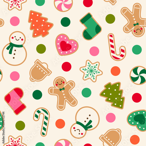 Cute cookies with colorful polka dot pattern design for christmas holidays background.