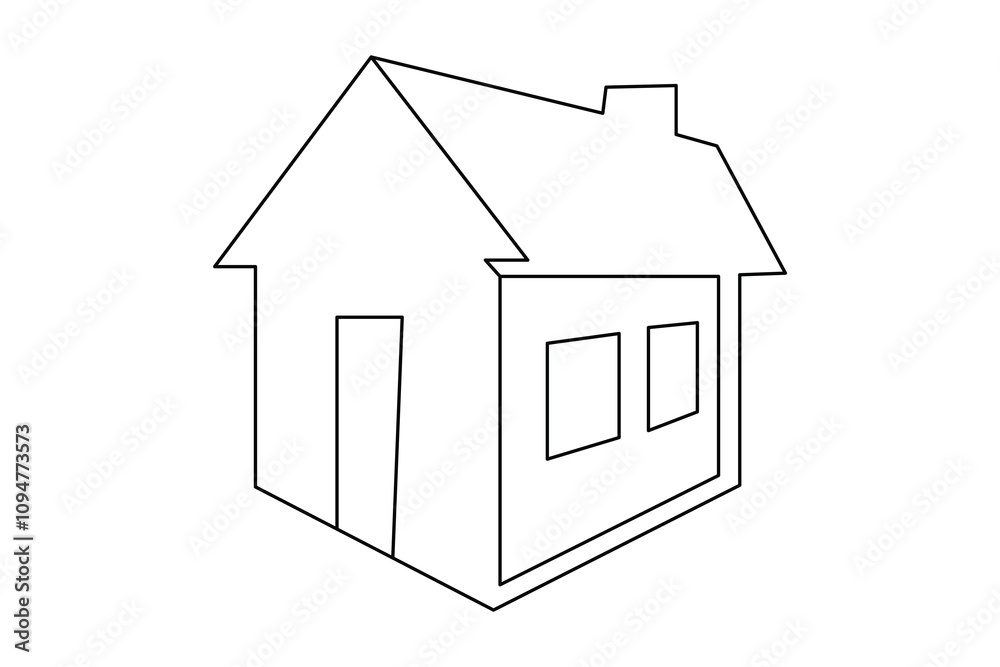 Home single line art drawing continuous vector isolated on white minimalist style Home single line art drawing continuous vector isolated on white minimalist style