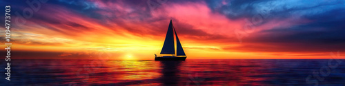 Sailing Away into the Sunset: A sailboat silhouetted against the colorful sky at sunset.