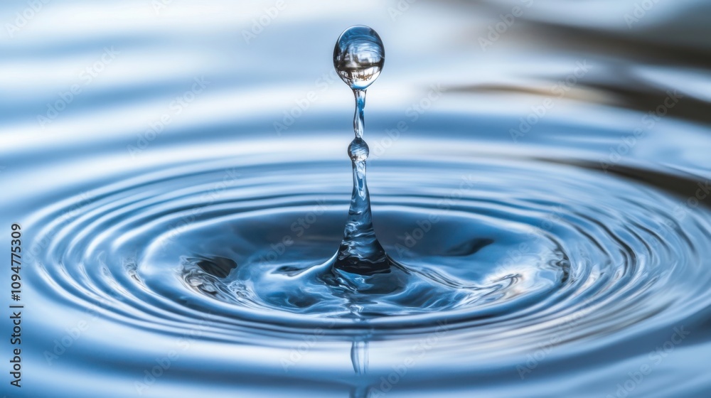 Water droplet creates ripples on calm surface during tranquil moment in nature Water droplet creates ripples on calm surface during tranquil moment in nature
