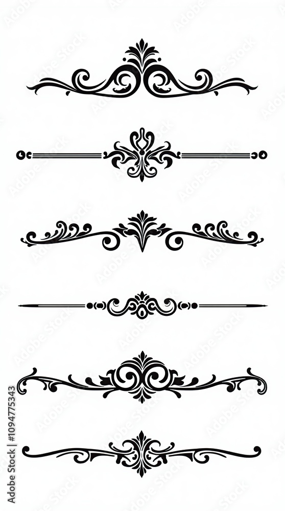 Elegant Black Ornamental Border Designs on White Background Elegant Black Ornamental Border Designs on White Background