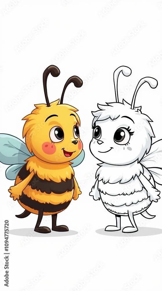 Obraz premium Colorful and Outline Cartoon Bee Characters Cute Illustration