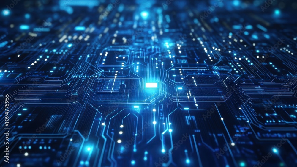 Futuristic circuit board background pulsating with blue energy and data flow Futuristic circuit board background pulsating with blue energy and data flow