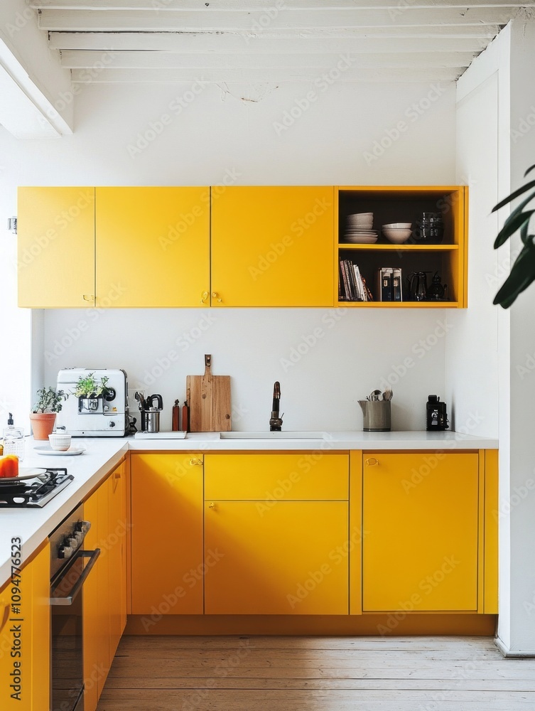 Modern Yellow Kitchen Cabinets and White Walls Modern Yellow Kitchen Cabinets and White Walls