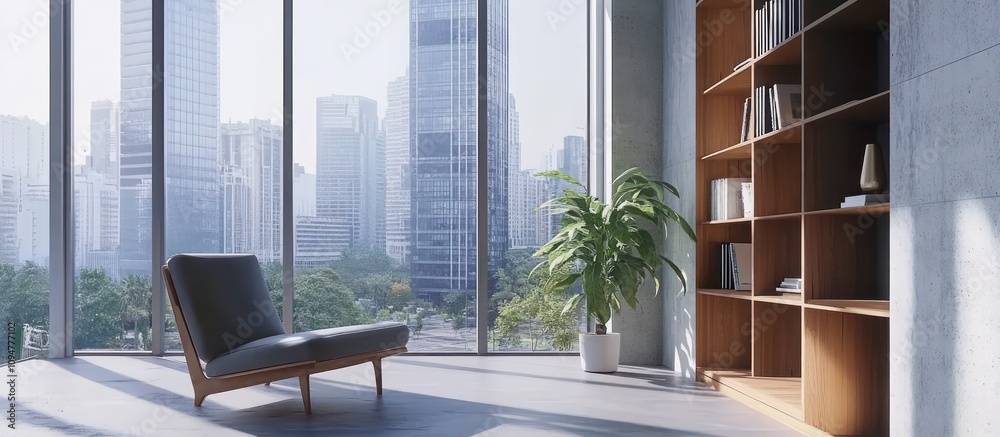 Modern Cityscape View from a Tranquil Apartment