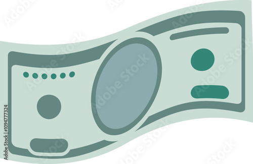 Waving dollar bill. Green paper banknote icon