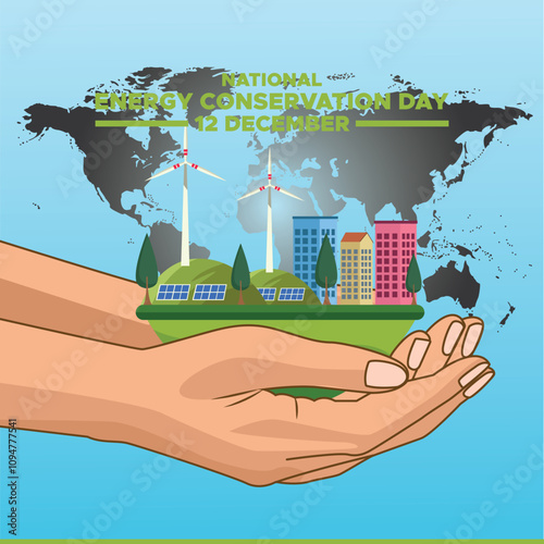 National Energy Conservation Day. December 14. Template for background, banner, card, poster with text inscription. Vector illustration.Vector graphic of national energy conservation day