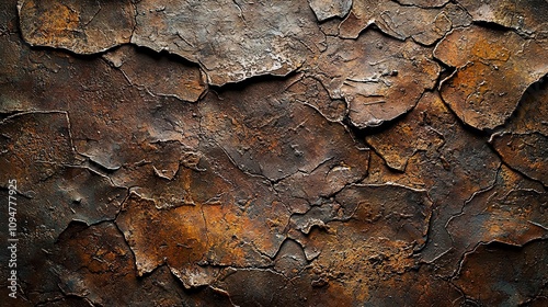 This image exhibits a rugged surface painted in fiery orange and warm brown tones, capturing the essence of rustic appeal through its vividly cracked texture. photo