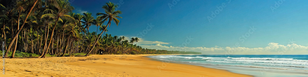 Beachcombing Bliss: A wide stretch of golden sand fringed by swaying palms. Beachcombing Bliss: A wide stretch of golden sand fringed by swaying palms.