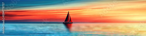 Oceanic Serenity: Calm waters and a sailboat on the horizon photo