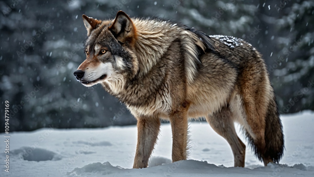 A wolf standing in a snowy landscape, capturing the beauty of wildlife in winter. A wolf standing in a snowy landscape, capturing the beauty of wildlife in winter.