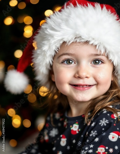 Joyful baby looking at camera in christmas costume 