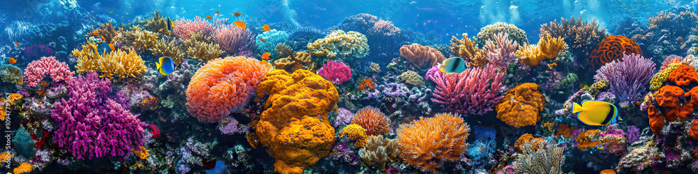 Fototapeta premium Coral Reef Canvas: Vibrant marine life adorning an underwater paradise