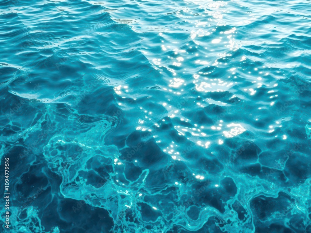 Rippling waves on the surface of blue water reflecting sunlight, surface