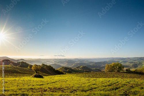 View of the hills of Montefeltro in Italy, from the Pietrarubbia region under the Carpegna Mount in the Italian Marche, close to Emilia Romagna and Toscana