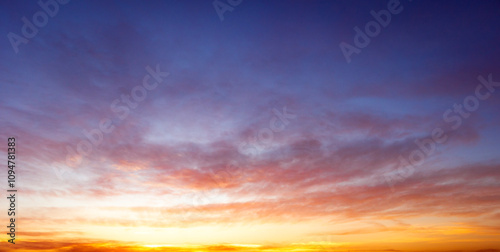 Beautiful sunset sky background. Panoramic view of the sky. photo