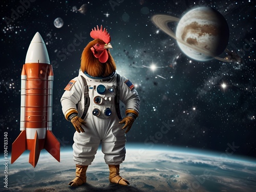 Bird rooster in an astronaut suit in space AI generated