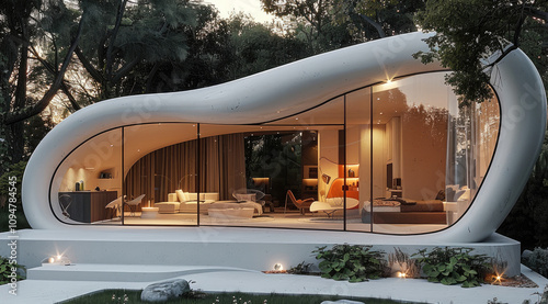 Wallpaper Mural A single-story small house with a rounded canopy made of white concrete. Torontodigital.ca