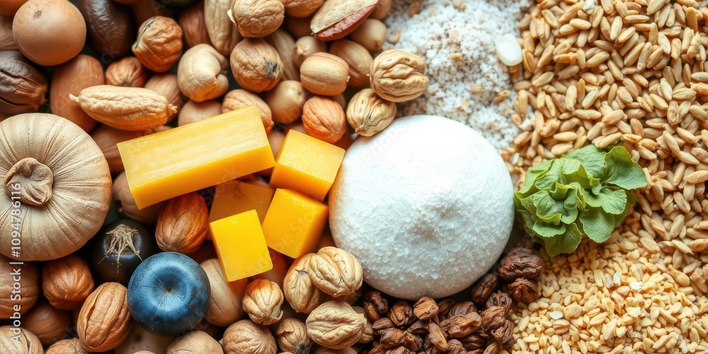 Close-up shot of a variety of textured foods like nuts, fruits, vegetables, and grains, showcasing the diverse options available for a texture diet, diverse Close-up shot of a variety of textured foods like nuts, fruits, vegetables, and grains, showcasing the diverse options available for a texture diet, diverse
