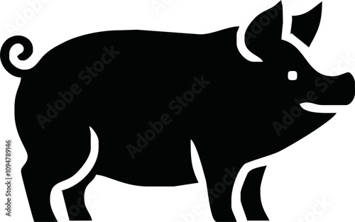 Pig silhouette. Vector illustration of black icon logo pig silhouette isolated on white. Outline shadow shape pork, side view profile.