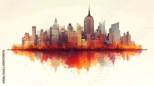 “Abstract Cityscape with Autumn Reflections”