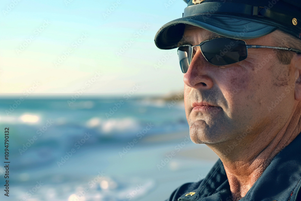 Generative AI Image of Lifeguard on Duty with Lifebuoy on Ocean Beach Generative AI Image of Lifeguard on Duty with Lifebuoy on Ocean Beach