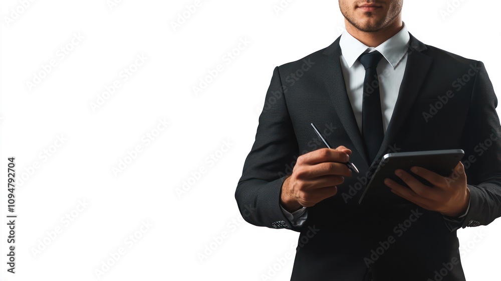 Businessman Using Tablet and Stylus, Modern Professional, Digital Workplace Businessman Using Tablet and Stylus, Modern Professional, Digital Workplace