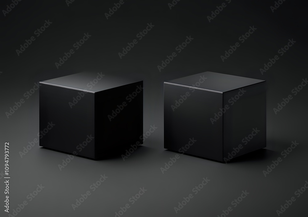 Two black cubes on dark background. (1) Two black cubes on dark background. (1)