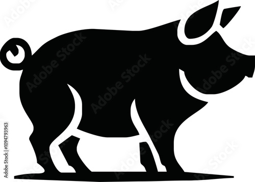 Pig silhouette. Vector illustration of black icon logo pig silhouette isolated on white. Outline shadow shape pork, side view profile.