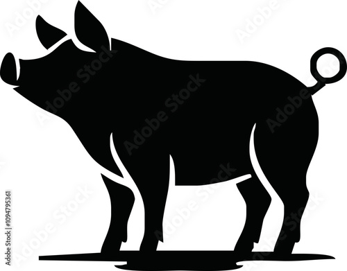 Pig silhouette. Vector illustration of black icon logo pig silhouette isolated on white. Outline shadow shape pork, side view profile.