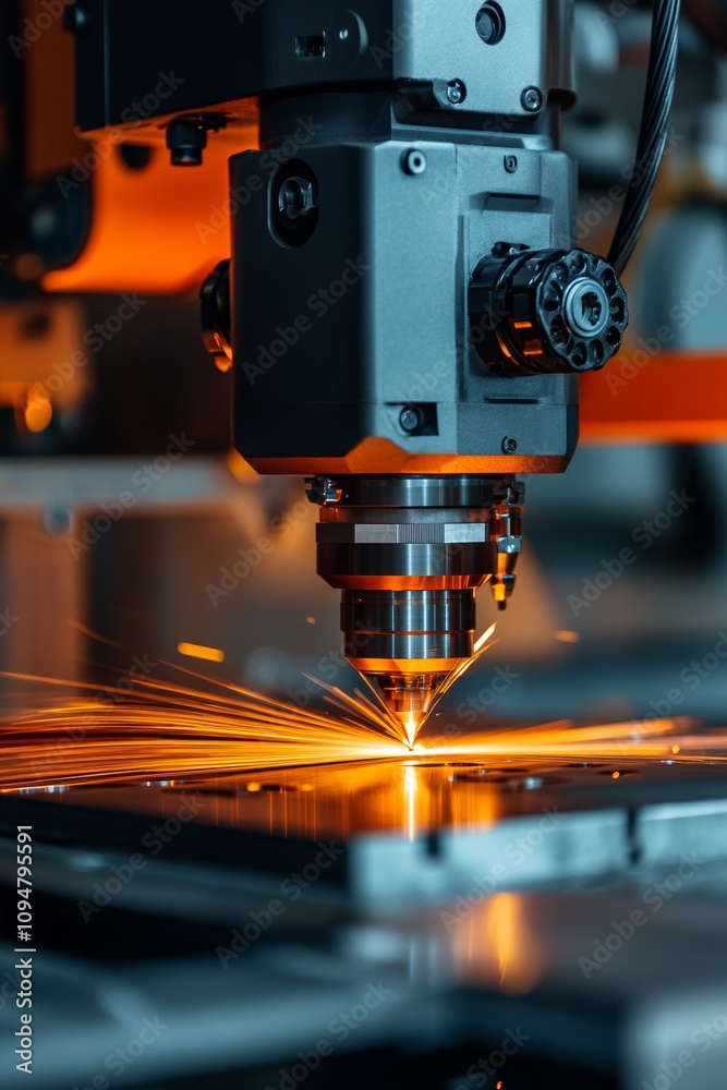CNC Laser Cutting Machine in Action, Metalworking and Manufacturing Industry, Precision Technology CNC Laser Cutting Machine in Action, Metalworking and Manufacturing Industry, Precision Technology