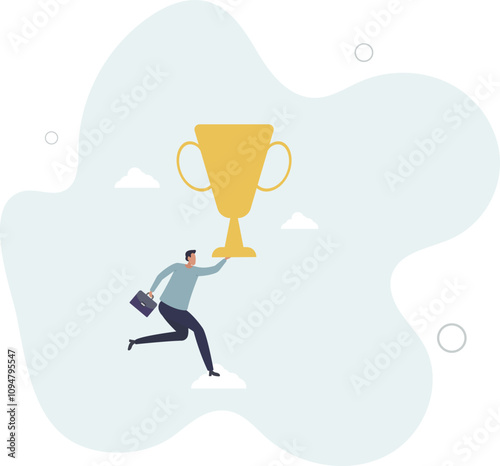 Big success or achievement, winning large business scale or challenge and effort to win award concept.flat characters.