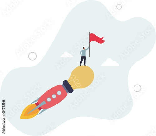 Success business idea, innovation or invention to reach goal, entrepreneur start new business, solution or career achievement concept.flat characters.