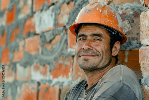 Bricklayer showcasing skills at a construction site generative ai photo