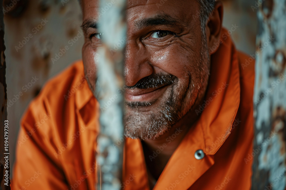 Generative AI Image of Prisoner crimanal in Orange Jumpsuit in Jail Corridor on hearing Generative AI Image of Prisoner crimanal in Orange Jumpsuit in Jail Corridor on hearing