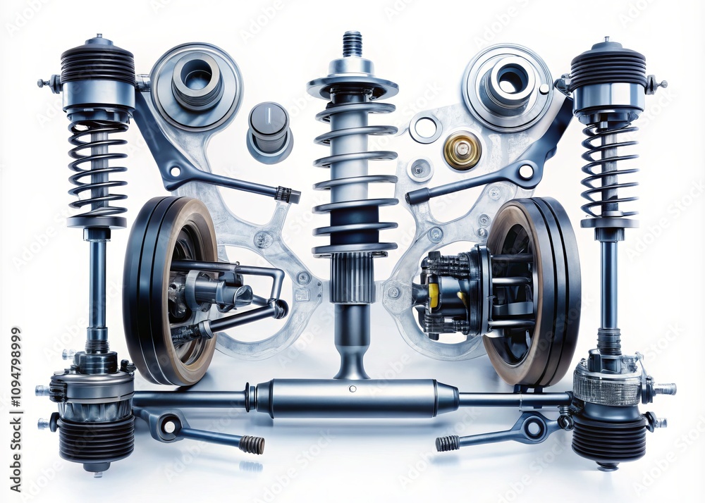 Double Exposure Photography of Car Spare Parts for Suspension Repair on White Background Showcasing Components and Tools for Automotive Maintenance and Efficiency Double Exposure Photography of Car Spare Parts for Suspension Repair on White Background Showcasing Components and Tools for Automotive Maintenance and Efficiency
