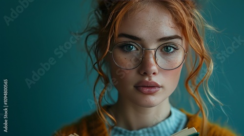 Reading in focus a young woman's introspection indoor setting portrait photography soft lighting emotional depth photo