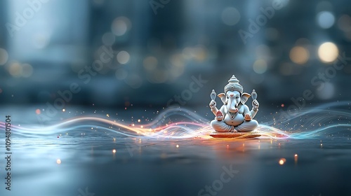 Vibrant and graceful showcasing the Hindu deity Lord Ganesha surrounded by a dynamic flow of multicolored energy creating a celebratory and divine atmosphere photo