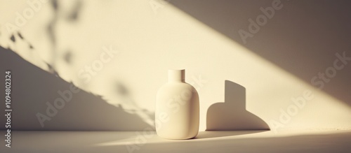 Serene Minimalist Still Life: A Cream Bottle Basking in Sunlight