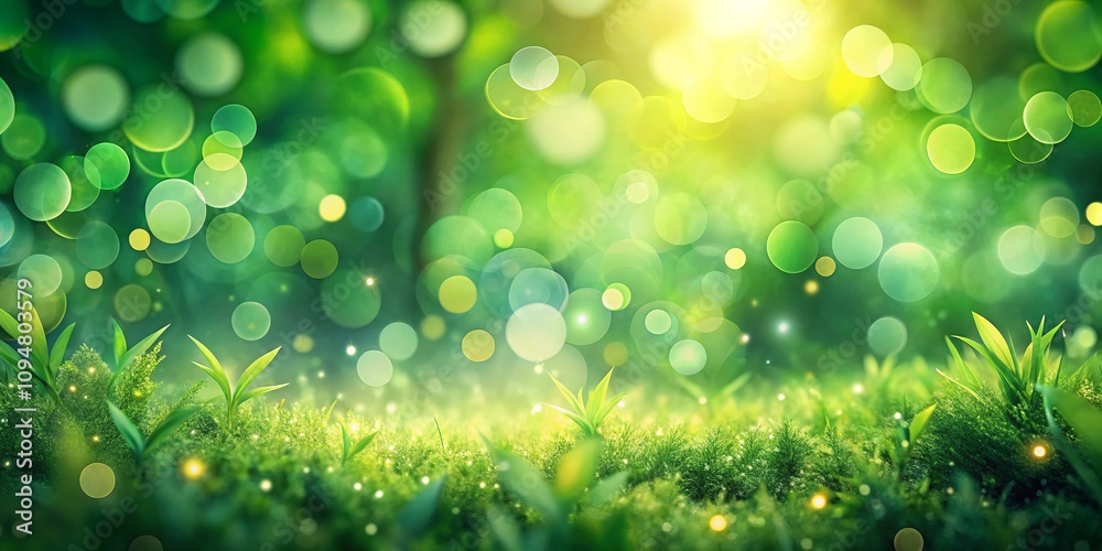 Obraz premium Vibrant Green Blurred Bokeh Background Illustration with Tilt-Shift Effect for Nature and Design Projects