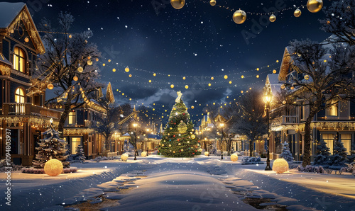 creative. hyper realistic christmass scene we see a street