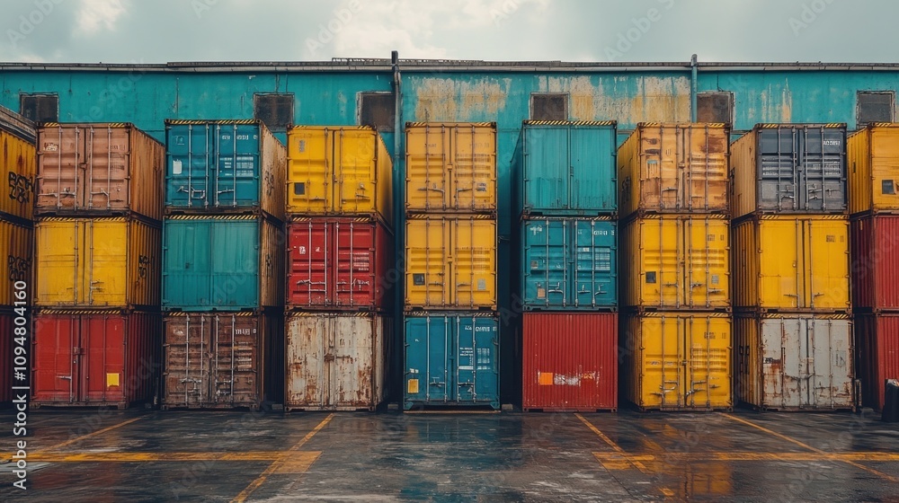 Fototapeta premium Stacked Cargo Containers in a Port