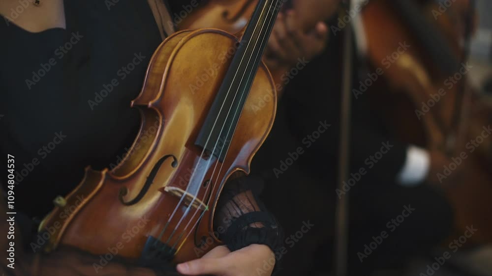 Cinematic Close-up Musician Holding Violin at classical concert Cinematic Close-up Musician Holding Violin at classical concert