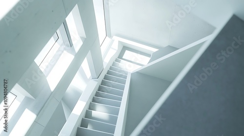 Modern Staircase Design with Natural Light Streaming Through Windows. AI Generated